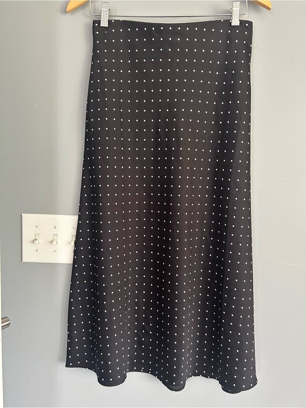 LOFT Black Midi Skirt with White Polka Dots